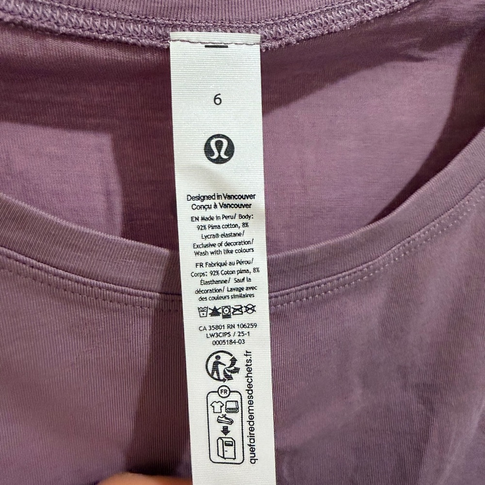 lululemon athletica Purple Short Sleeve Cropped Tee - Picture 2 of 3